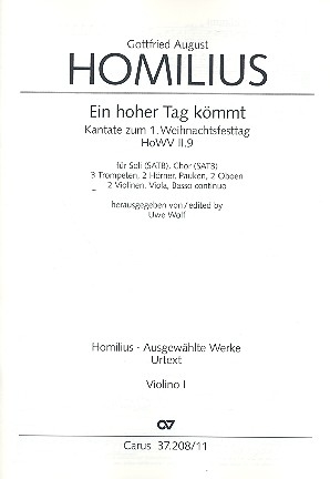 Ein hoher Tag kmmt HoWVII.9 fr Soli, gem Chor und Orchester Violine 1