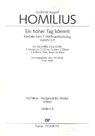 Ein hoher Tag kmmt HoWVII.9 fr Soli, gem Chor und Orchester Violine 2