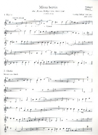 Missa brevis ber Komm Heiliger Geist Herre Gott TVWV9:10 fr gem Chor und Instrumente Violine 1/Oboe 1