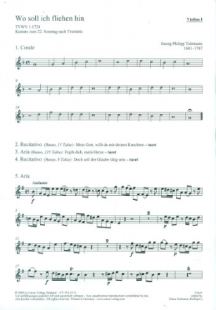 Wo soll ich fliehen hin TWV1:1724 fr Bass, gem Chor und Orchester Violine 1