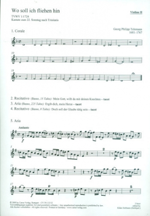 Wo soll ich fliehen hin TWV1:1724 fr Bass, gem Chor und Orchester Violine 2