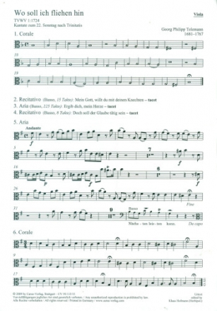 Wo soll ich fliehen hin TWV1:1724 fr Bass, gem Chor und Orchester Viola