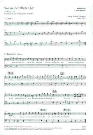 Wo soll ich fliehen hin TWV1:1724 fr Bass, gem Chor und Orchester Violoncello/Kontrabass