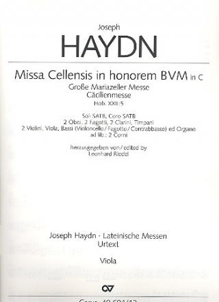 Groe Mariazeller Messe C-Dur Hob.XXII:5 fr Soli, gem Chor und Orchester Viola
