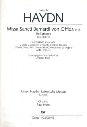 Heiligmesse B-Dur Hob.XXII:10 fr Soli, gem Chor und Orchester Orgel