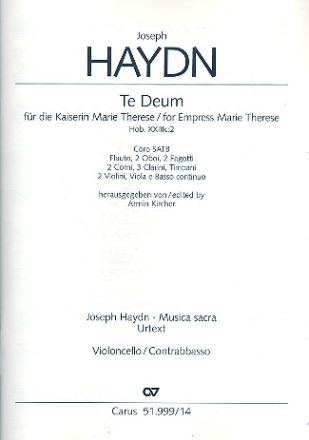Te Deum fr gem Chor, Blser, Pauken, Streicher und Bc Violoncello/Kontrabass