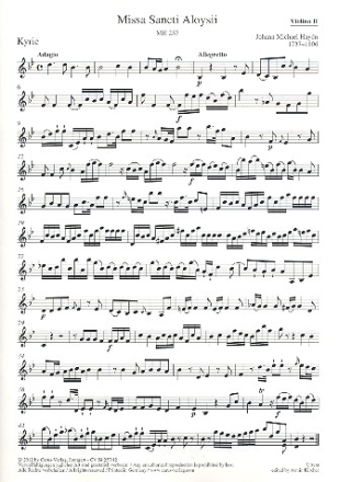 Missa Sancti Aloysii fr 2 Soprane, Alt, Chor (SSA),  2 Violinen, Bass und Orgel Violine 2