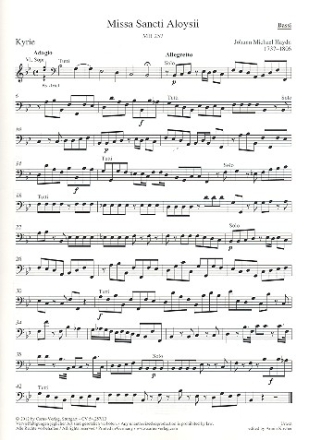 Missa Sancti Aloysii fr 2 Soprane, Alt, Chor (SSA),  2 Violinen, Bass und Orgel Violoncello/Kontrabass