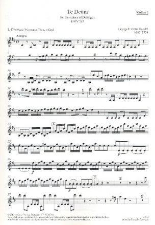 Dettinger Te Deum HWV283 fr Soli, gem Chor und Orchester Violine 1