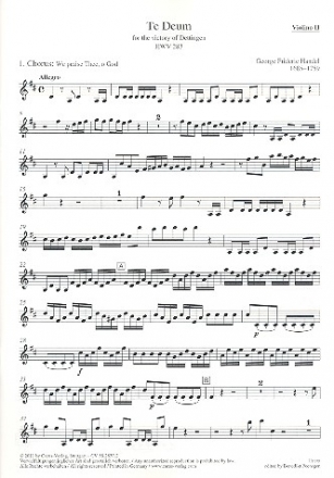 Dettinger Te Deum HWV283 fr Soli, gem Chor und Orchester Violine 2