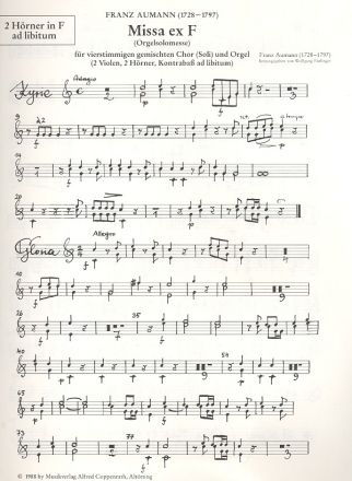 Aumann, Franz Josef Missa ex F fr gem Chor und Orgel (Instrumente ad lib) Horn1/2
