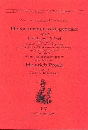Ob sie meiner wohl gedenkt op.22 fr Gesang, Horn (Violoncello) und Klavier Partitur und Stimmen