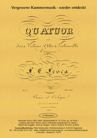 Streichquartett D-Dur op. 34 f�r Streichquartett Stimmen