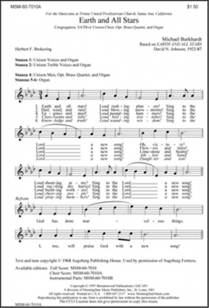 Michael Burkhardt Earth and All Stars SATB or Unison Voices, Congregation, Organ, opt. Brass Quartet (CHORAL