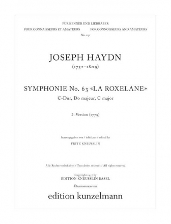 Sinfonie C-Dur Nr.63 'La Roxelane' (2. Fassung 1779) fr Orchester Partitur