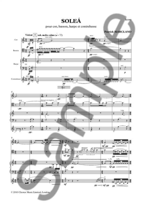 Patrick Marcland: Solea (Score/Parts) French Horn, Bassoon, Harp, Double Bass score and parts