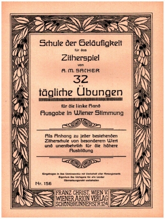 32 t�gliche �bungen f�r die linke Hand f�r Zither Wiener Stimmung