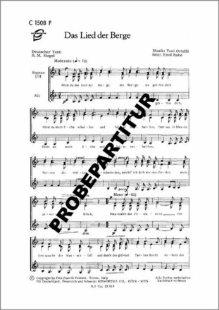 Das Lied der Berge f�r Frauenchor Singpartitur