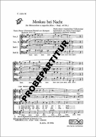 Moskau bei Nacht f�r M�nnerchor Klavierpartitur