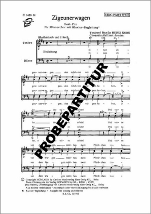 Zigeunerwagen f�r M�nnerchor Klavierpartitur