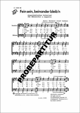Fein sein, beinander bleib'n f�r M�nnerchor Singpartitur