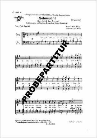 Sehnsucht f�r M�nnerchor Klavierpartitur
