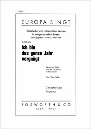Ich bin das ganze Jahr vergn�gt f�r gem Chor Singpartitur