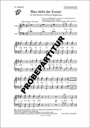 Blau bl�ht der Enzian f�r M�nnerchor Klavierpartitur