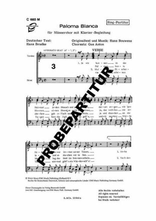 Paloma Blanca f�r M�nnerchor Singpartitur