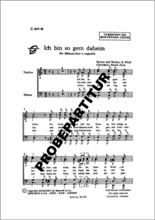 Ich bin so gern daheim f�r M�nnerchor Singpartitur