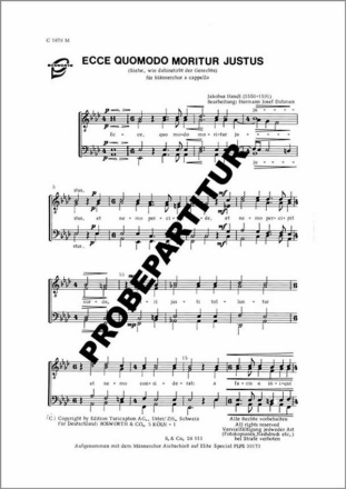 Ecco quomodo moritor justus f�r M�nnerchor Singpartitur