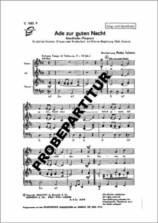 Ade zur guten Nacht f�r Frauenchor Singpartitur