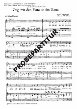 Zeig mir den Platz an der Sonne f�r gem Chor Klavierpartitur