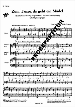 Zum Tanze, da geht ein M�del f�r gem Chor Klavierpartitur