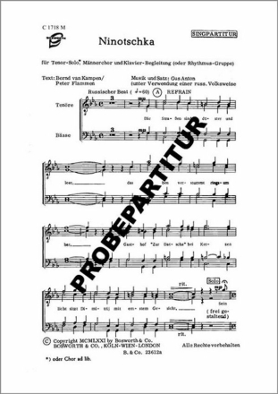 Ninoschka f�r M�nnerchor Klavierpartitur