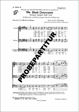 We shall overcome f�r M�nnerchor Klavierpartitur