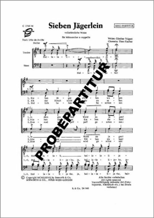 Sieben J�gerlein f�r M�nnerchor Singpartitur