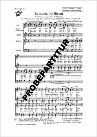 Kommet ihr Hirten f�r M�nnerchor Singpartitur