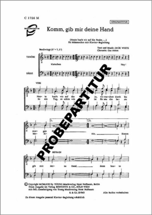 Komm, gib mir deine Hand f�r M�nnerchor Singpartitur