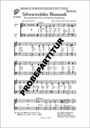 Schwarzw�lder Blasmusik f�r gem Chor Klavierpartitur
