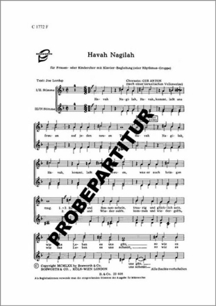 Havah Nagilah f�r Frauenchor Singpartitur