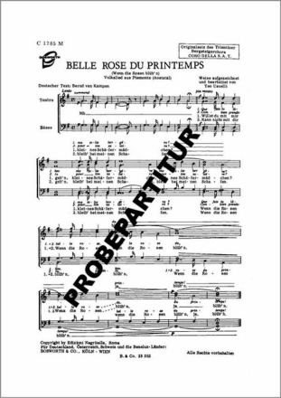 Belle rose du printemps f�r M�nnerchor Singpartitur