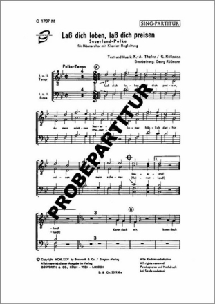 Lass dich loben, lass dich preisen f�r M�nnerchor Klavierpartitur