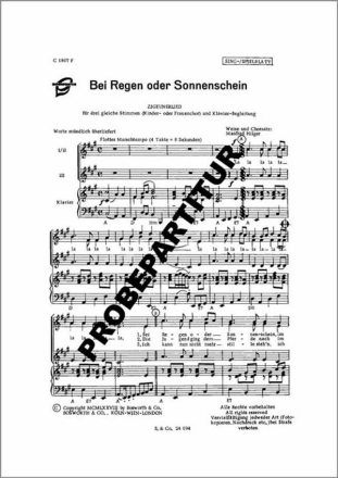 Bei Regen oder Sonnenschein f�r Frauenchor Singpartitur