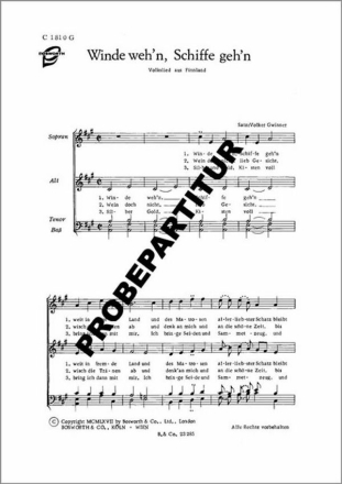 Winde weh'n, Schiffe geh'n f�r gem Chor Singpartitur
