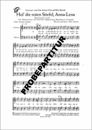 Hol die roten Stiefel, Anna Lena f�r M�nnerchor Klavierpartitur