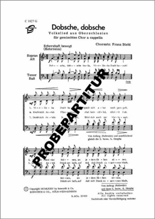 Dobsche, dobsche f�r gem Chor Singpartitur