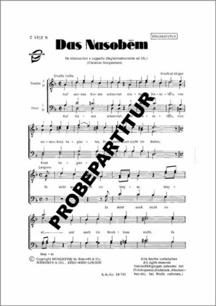 Das Nasobem f�r M�nnerchor Singpartitur