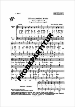 Nehmt Abschied, Br�der f�r gem Chor Singpartitur