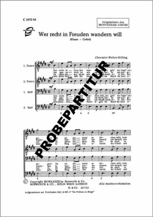 Wer recht in Freuden wandern will f�r M�nnerchor Singpartitur